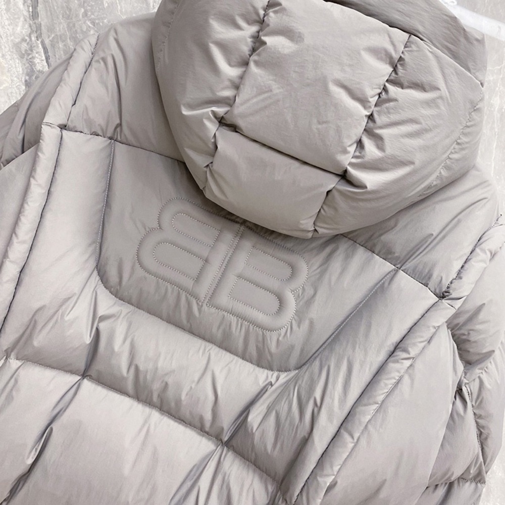 Balenciaga Grey Double B Embossed Hooded Down Jacket - Picture 3 of 9